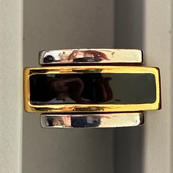 Mens Cufflinks Onyx with silver and gold - Picture 2 of 4